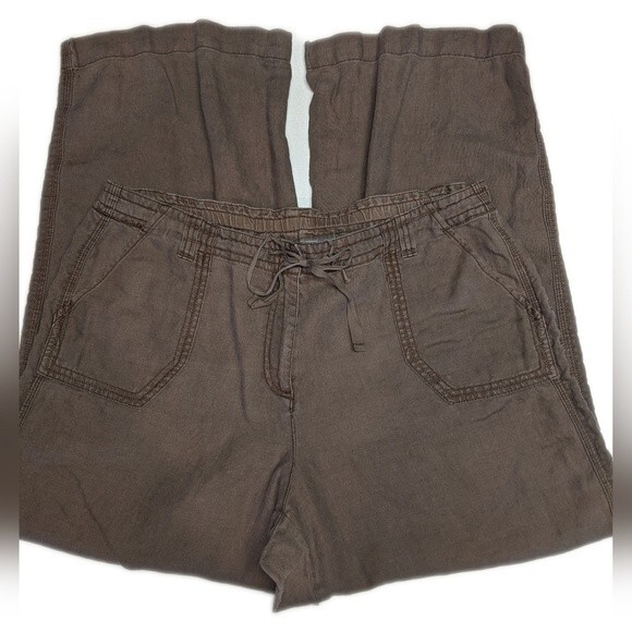 J. Jill genuine fit below waist 100% linen brown wide leg pant w/ drawstring 16P - Picture 3 of 8